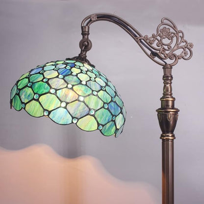 Tiffany Floor Lamp Stained Glass Lamp 18.88X12X67 Inch Angle Adjustable Arched Gooseneck Antique Reading Light (Sea Blue Pearl)