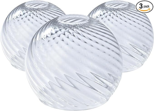 3 Pcs Clear Ripple Fitter Opening Lighting Fixture Globe Replacements, E26 Base 1-5/8 Inch Fitter, Globe Cover for Ceiling Wall Fixtures Lamp Posts or Streetlights