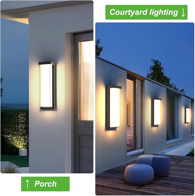 LED Outdoor Wall Sconce Dimmable - 3000K/4000K/6000K Adjustable Color Temperature, 16" IP65 Waterproof Black Exterior Light Fixture for Porch, Garage, Entrance, Patio, Garden (1 Pack)