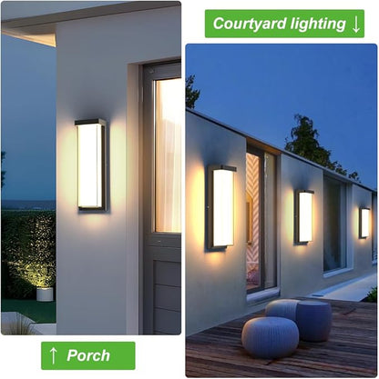 LED Outdoor Wall Sconce Dimmable - 3000K/4000K/6000K Adjustable Color Temperature, 16" IP65 Waterproof Black Exterior Light Fixture for Porch, Garage, Entrance, Patio, Garden (1 Pack)