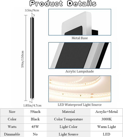 59in Long Outdoor LED Light IP65 Waterproof,Modern Exterior Wall Sconce Black 3000K for House Courtyard