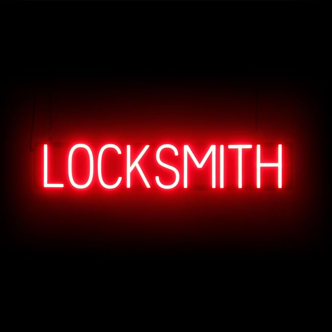 SpellBrite LOCKSMITH Sign | Neon Locksmith Sign Look, Red LED Light Source | 33.7" x 6.3"