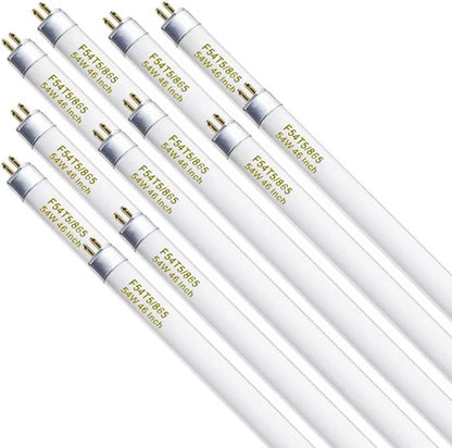 F54T5/865/HO 54 Watt 46 Inch T5 Fluorescent Tube Light Bulb, T5 54W Grow Light, 6500K Daylight, 5000 Lumens, High Output, G5 Bi-Pin Base, 12 Pack