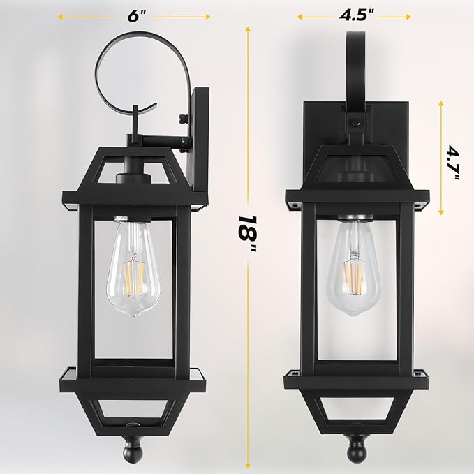 Large Outdoor Wall Lights, 18" Black Exterior Light, 2- Pack Aluminum Outdoor Wall Light Fixture with E26 Socket, Outside Porch Light Enclosed Bottom ETL Listed Exterior Lamp Wall Mount for House