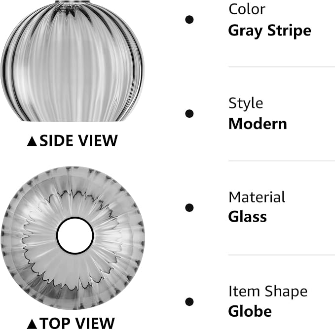 Clear Glass Shade,Replacement Globe & Cover for Lighting Fixture, 8" Diameter, Replacement with 1.65 Inch Fitter for Wall Lamps Chandeliers or Ceiling Light (2, 8Inch - Gray Glass)