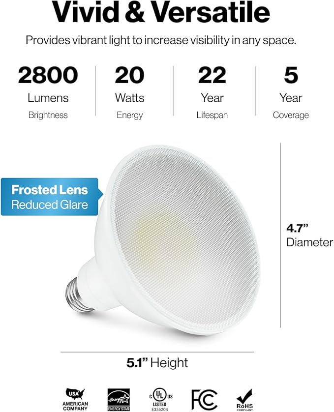 Sunco 6 Pack PAR38 LED Flood Light Outdoor Bulb, Exterior Waterproof Spotlight Lighting, 2800 LM, 20W (250W Equivalent), 5000K Daylight, Dimmable, E26 Medium Base UL
