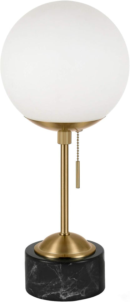 Reagan 17.75" Tall Table Lamp with Glass Shade in Brass/ Black Marble/White Milk