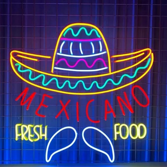 Mexicano Fresh Food Led Sign,23inches Mexican Food Neon Wall Decor, Mexican Restaurant Open Wall Art