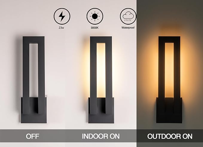 Large Outdoor Wall Sconce, 22.5 inch Modern LED Wall Lights Fixture, Black Exterior Porch Light, Waterproof Patio Light Fixture Wall Mount for House, Yard, Commercial Use
