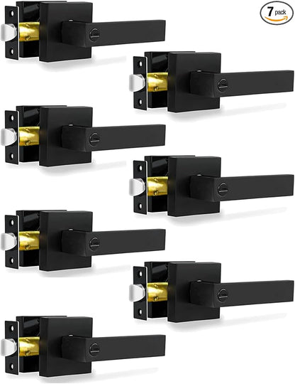 Privacy Door Levers, Matte Black Door Handles Heavy Duty Bed and Bath Door Locks Interior Keyless Locksets, Reversible for Left Right Handed Doors, 7 Pack