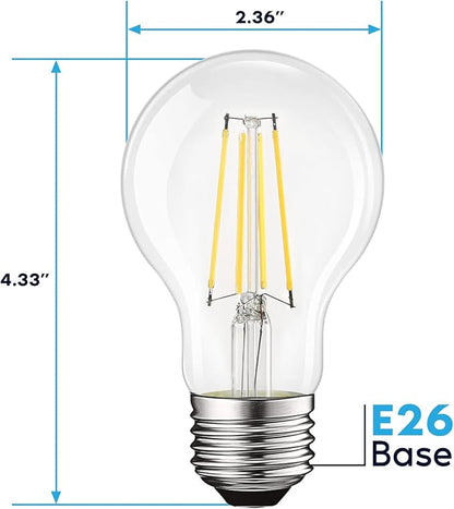 LUXRITE Vintage A19 LED Light Bulbs 60W Equivalent, 5000K Bright White Dimmable, 800 Lumens, Standard LED Edison Bulb 8W, UL Listed, E26 Base (4 Pack)