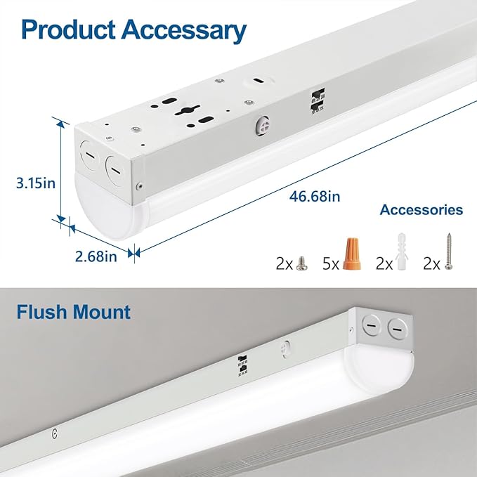 DAKASON 4FT LED Linear Light Fixture, 4 Foot LED Shop Lights 40/32/24W 35/40/5000K CCT Selectable, 4Feet Commercial Bay Lighting Fluorescent Tube Replacement for Office Garage 4 Pack