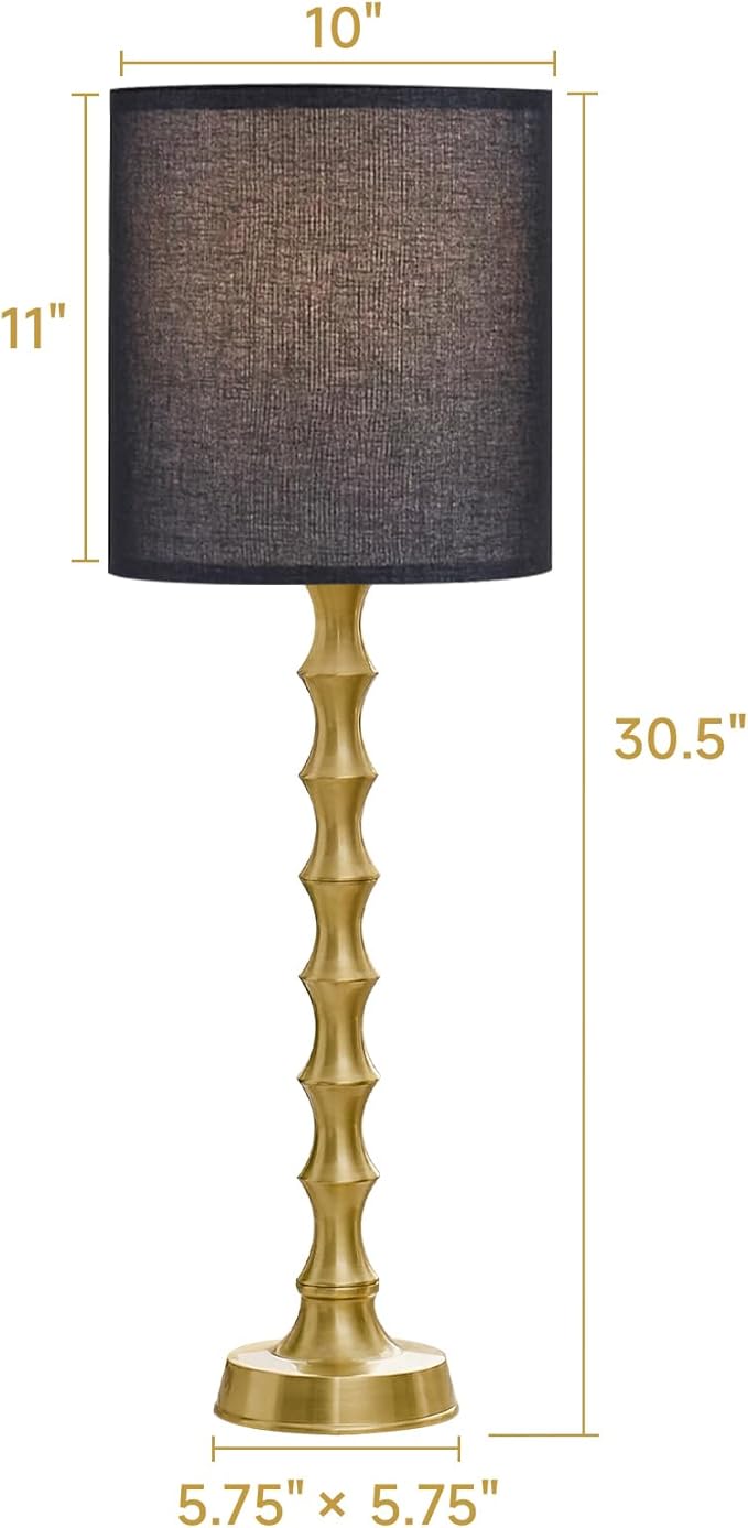 30.5" Gold Buffet Table Lamps Set of 2 with Black Shade, Tall Skinny Black Gold Lamps Set of 2 for Living Room, Sideboard & Home Office
