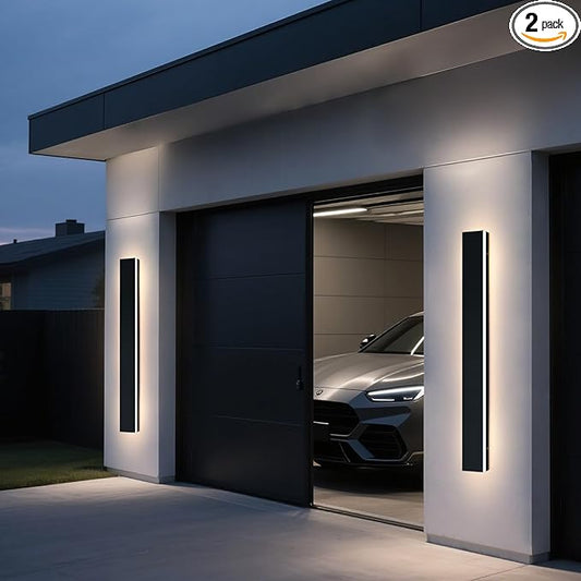 Upgrade Widened 2 Pack 47.2inch Modern Exterior Lighting Fixture, IP65 Waterproof Outdoor Wall Light, 3000K Warm White, 42W, Black Long Strip LED Wall Sconce for Balcony, Yard, Garage