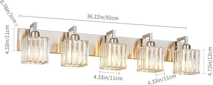 Modern Bathroom Vanity Light 5-Lights Brushed Nickel Vanity Light Crystal Wall Light Bathroom Light Fixtures