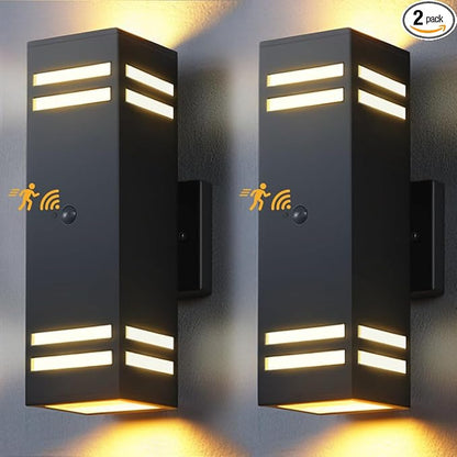 SHIMR Motion Sensor Outdoor Wall Lights, Dusk to Dawn Outdoor Lights ETL Listed, Aluminum Sconce Exterior Lighting Fixtures Up and Down Outside Lights for House, LED Bulbs Included, 2 Pack