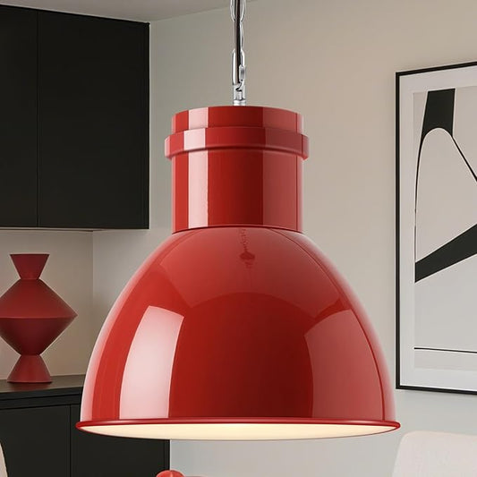 BoostArea Red Pendant Lights Kitchen Island, 10.6" Large Metal Shade and 71'' Adjustable Height, Mid Century Modern Pendant Light fixtures,Hanging Pendant Lighting for Christmas Decor/Lighting,No Bulb