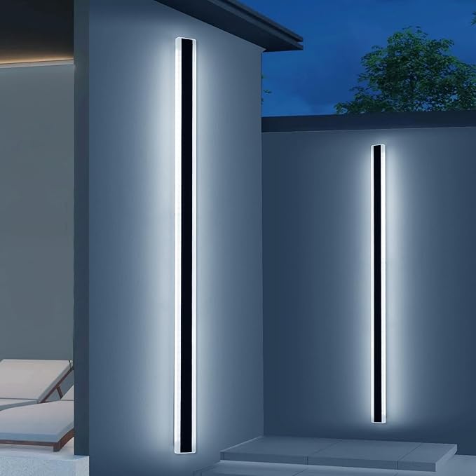 2 Pack Modern Outdoor Wall Light, 71inch LED Long Linear Wall Sconce Dimmable 3000K-6000K, IP65 Waterproof, Exterior Wall Mount Lighting for House, Porch, Patio, Yard, Garage with Remote Control