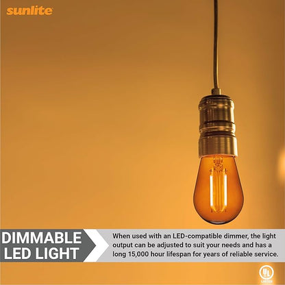 Sunlite LED S14 String Light Bulb, 2 Watts (25W Equivalent), Medium E26 Base, Party Decoration, Holiday Lighting, Transparent, Dimmable, UL Listed, Orange, 6 Count