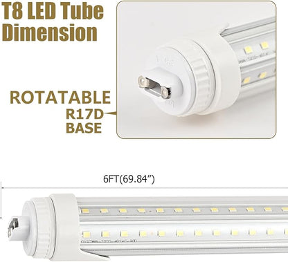 24 Pack 6FT T8 LED Tube Light Bulbs 40W R17d Ho Cap 6000K Daylight with Ultra Bright Dual-Row LEDs 6 Foot T10 T12 Fluorescent Lamp Replacement for Garage, Shop, Warehouse