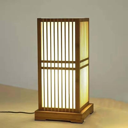 Bepuzz Bamboo Table Lamps Japanese Table Lamp Handmade Lantern Shade Wooden Base Natural Rattan Desk Lamp Eye-Caring Bedroom Bedside Night Light Study Room Desk Light Home Decor Lighting
