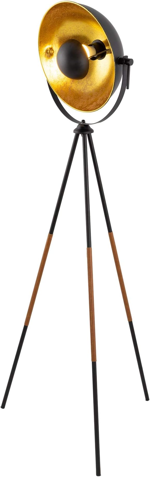 Kira Home Sulis 58" Modern Industrial Tripod LED Floor Lamp + 9W Bulb (Energy Efficient/Eco-Friendly), Leather Accent Legs, Satellite Style Shade, Black Finish