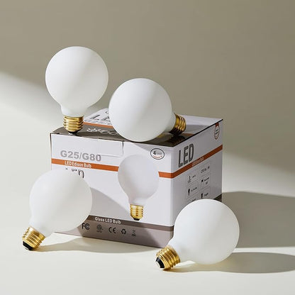 Leools LED Light Bulb G25/G80 Dimmable Flick-Free Matt 6W Frosted Glass CRI95 Warm White 600LM, 60W Equivalent Vintage LED Edison Globe Filament Light Bulb,Dim-to-Warm 2200-2700K,E26 Base, 4 Pack
