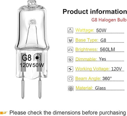 JCD G8 Halogen Light Bulb 50W 120V T4 Bi-Pin Base Dimmable - Warm White 2700K (12 Pack) for Kitchen Hood, Landscape, Desk & Floor Lamps, Wall Sconces