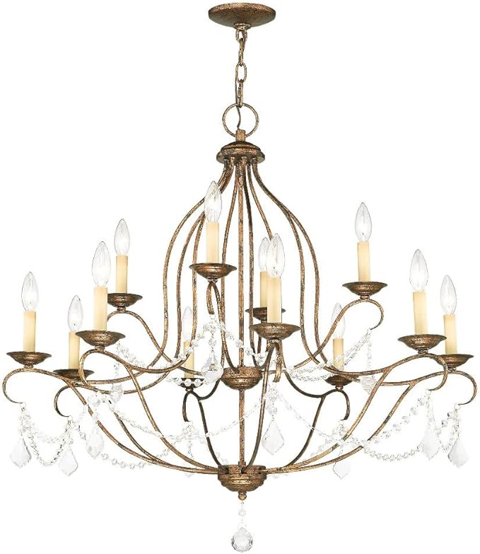 Livex Lighting 6438-71 Chesterfield 12 Light Chandelier, Hand Applied Venetian Golden Bronze