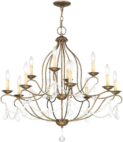 Livex Lighting 6438-71 Chesterfield 12 Light Chandelier, Hand Applied Venetian Golden Bronze