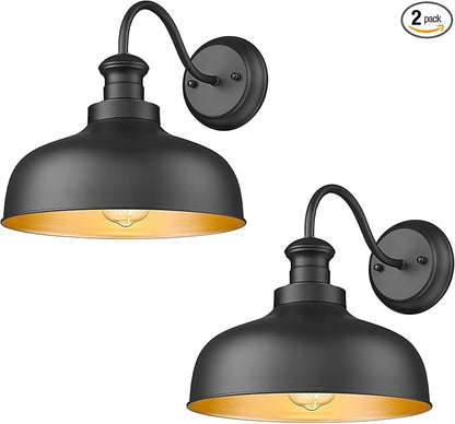 Black Outdoor Barn Light for Farmhouse, Anti-Rust 2 Pack 11.5 Inch Dome Exterior Wall Mount Lights Fixture ,Weather Resistant Outdoor Wall Sconce Lighting for Porch, Garage, Patio, Entryway (Black)