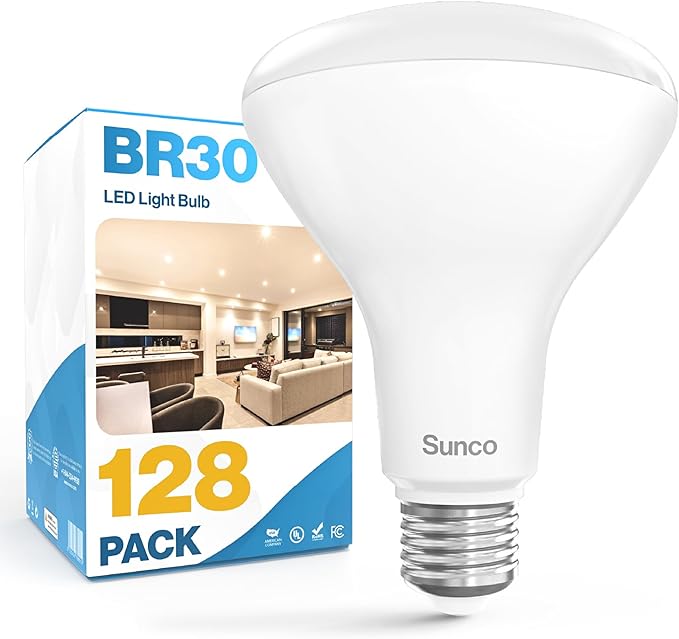 Sunco 128 Pack BR30 Light Bulb LED Recessed Can Light Bulbs, Indoor Flood Lights 850 LM, 11W (65W Equivalent), 5000K Daylight, Dimmable, E26 Base, for Home, Kitchen, Bedroom UL