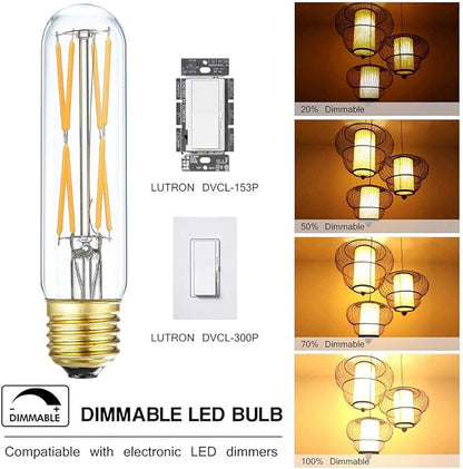 XININSUN T10 Led Bulb, 8W Dimmable Led Tubular Bulbs, 75-100 Watt Equivalent, 2700K Soft Warm White,850lm, Clear Glass, E26 Base Lamp Bulb, for Cabinet Display Cabinet etc,3 Pack.