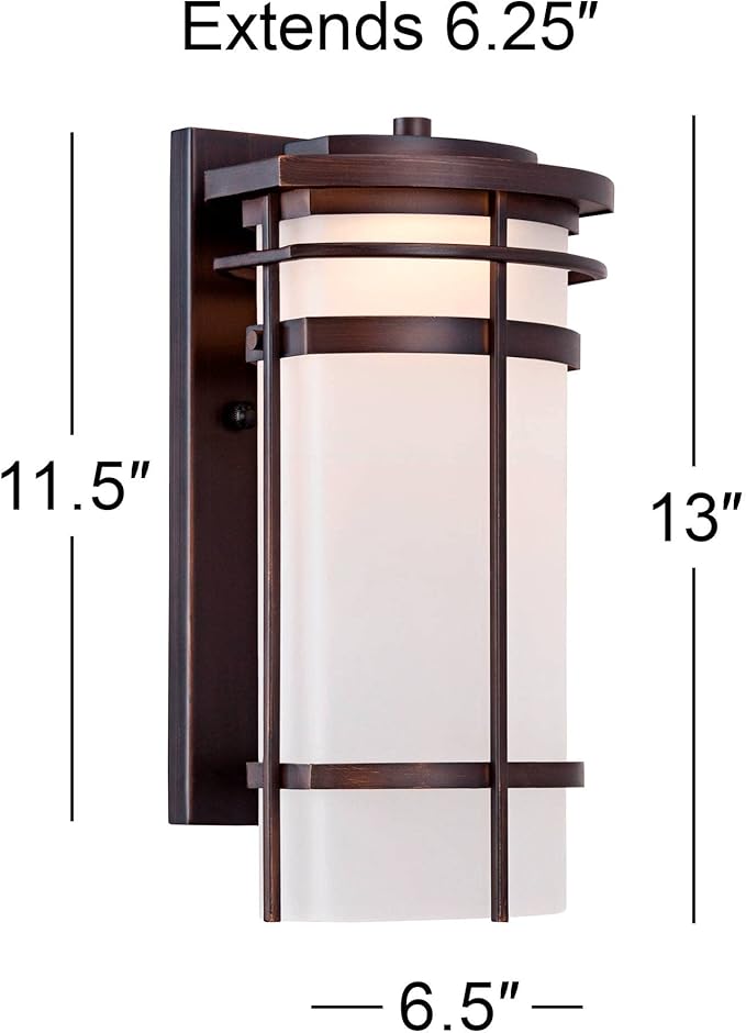 Possini Euro Design Theola Modern Outdoor Wall Light Fixture Bronze LED 12 3/4" Etched Glass Shade for Exterior Barn Deck House Porch Yard Patio Outside Garage Front Door Garden Home Roof Lawn