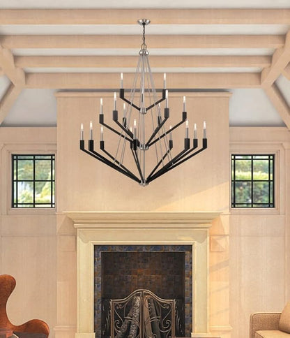 Livex Lighting 51169-91 Beckett - Eighteen Light 3-Tier Foyer, Brushed Nickel/Black Finish