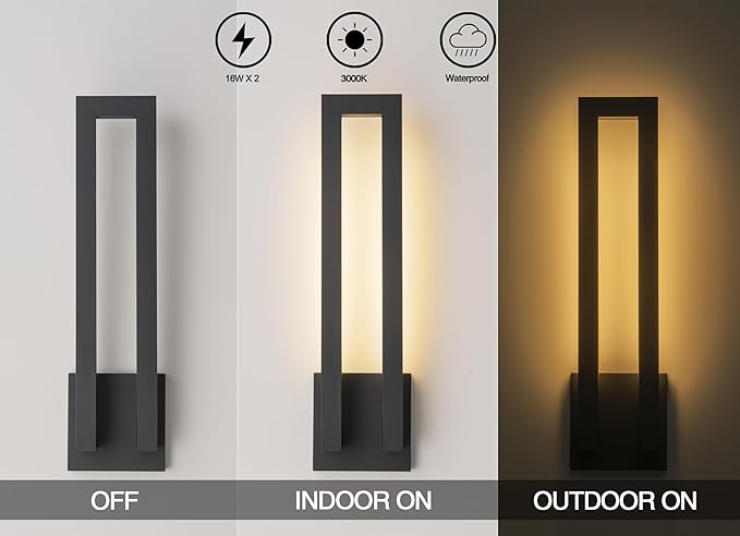 26 inch Outdoor Wall Sconce, Large Porch Led Wall Lights, Modern Black Exterior Light Fixture Wall Mount, Waterproof Patio Lighting for House, Garage