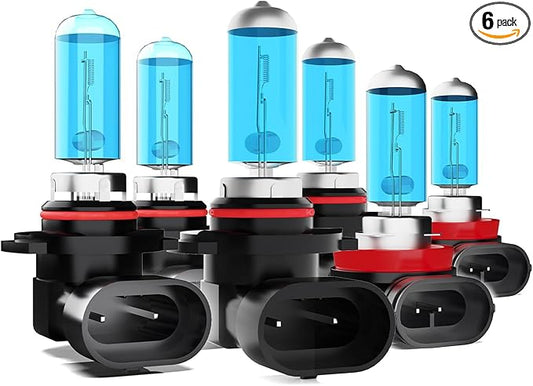 Compatible With Buick Lucerne 2006-2011 halogen Headlight Bulbs,9005/HB3/H10 High Beam+ 9006/HB4 Low Beam+H11/H8/H9 Fog Lights Kits,Plug N Play,6000K White Light,Pack of 6