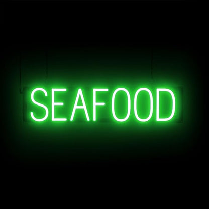 SpellBrite SEAFOOD Sign | Restaurant-Related Sign with Neon Look, Green LED Light | 28.0" x 6.3"