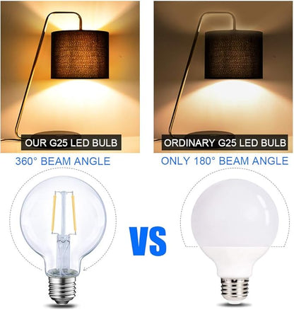 ENERGETIC SMARTER LIGHTING Dimmable LED Edison Light Bulb, G25 (G80) Globe Shape, Clear Glass, 40 Watt Equivalent, 2700K Soft White, Christmas Light, E26 Standard Base, ETL Listed, 6-Pack