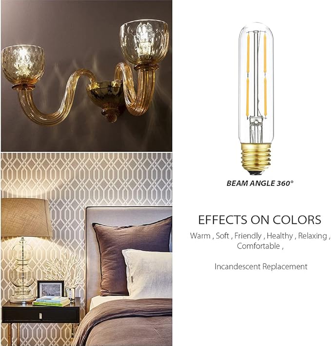 T10 Led Bulb,Dimmable Led Tubular Bulbs 4W,Equivalent to 40 Watt Incandescent Light Bulbs,400LM, Soft White 3000K,Clear Glass, E26 Base Lamp Bulb, for Cabinet Display Cabinet etc,6 Pack.