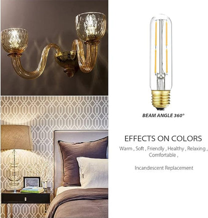 T10 Led Bulb,Dimmable Led Tubular Bulbs 4W,Equivalent to 40 Watt Incandescent Light Bulbs,400LM, Soft White 3000K,Clear Glass, E26 Base Lamp Bulb, for Cabinet Display Cabinet etc,6 Pack.