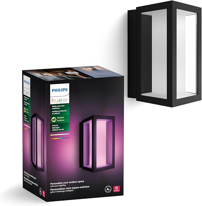 Philips Hue Impress Outdoor Wall Light (Hardwired), (6.1 x 9.4 in) White & Color Light, Voice Control, Bridge Required