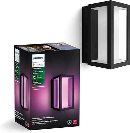 Philips Hue Impress Outdoor Wall Light (Hardwired), (6.1 x 9.4 in) White & Color Light, Voice Control, Bridge Required