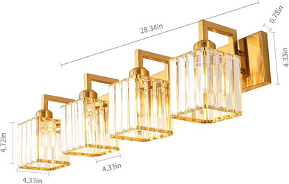 Modern Crystal Bathroom Vanity Light 4-Lights Gold Brushed Brass Finish Modern Crystal Wall Lamp Bathroom Vanity Lighting