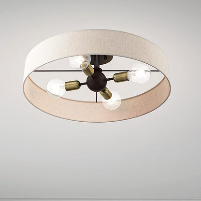 Livex Lighting 46038-07 4 Light Bronze Semi Flush Mount, Bronze w/Antique Brass Accents