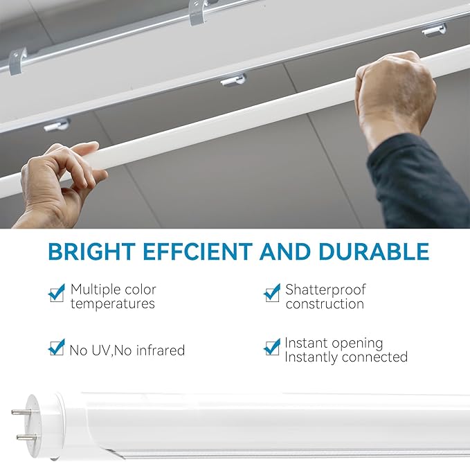 JESLED T8 LED 4FT Tube Lights, Type A+B, 24W, 3200LM, 6CCT 3000K | 3500K | 4000K | 5000K | 6000K | 6500K, Plug and Play or Ballast Bypass, LED Bulbs 4 Foot Replacement, Dual-Ended, Frosted, 12 Pack