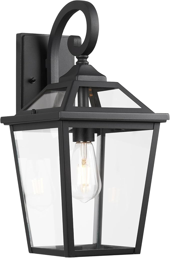 Outdoor Wall Lantern, Black Exterior Light Fixture Wall Mount with Clear Glass for Front Porch, 18 Inch Tall Waterproof Outdoor Wall Sconces Lamp Outside for House, Doorway, Garage, Patio