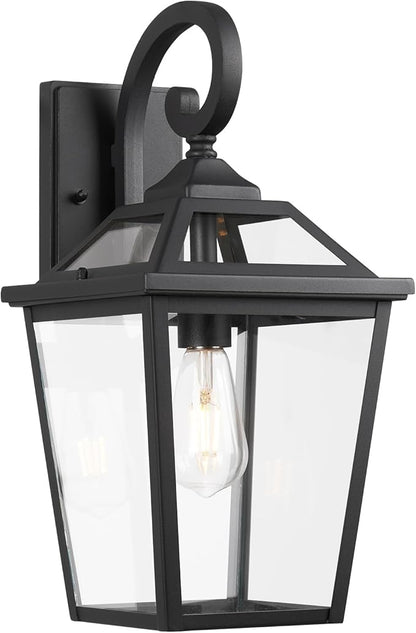 Outdoor Wall Lantern, Black Exterior Light Fixture Wall Mount with Clear Glass for Front Porch, 18 Inch Tall Waterproof Outdoor Wall Sconces Lamp Outside for House, Doorway, Garage, Patio