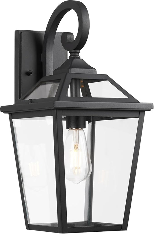 Outdoor Wall Lantern, Black Exterior Light Fixture Wall Mount with Clear Glass for Front Porch, 18 Inch Tall Waterproof Outdoor Wall Sconces Lamp Outside for House, Doorway, Garage, Patio