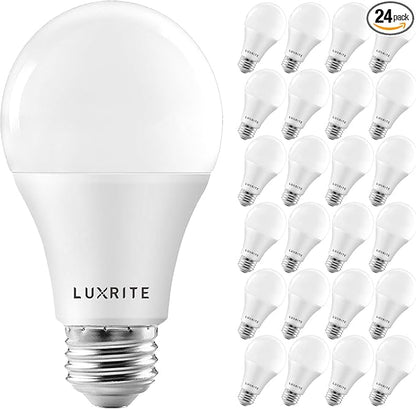 LUXRITE A19 LED Light Bulbs 100 Watt Equivalent Dimmable, 4000K Cool White, 1600 Lumens, Enclosed Fixture Rated, Standard LED Bulbs 15W, Energy Star, E26 Medium Base-Indoor&Outdoor,24 Count(Pack of 1)